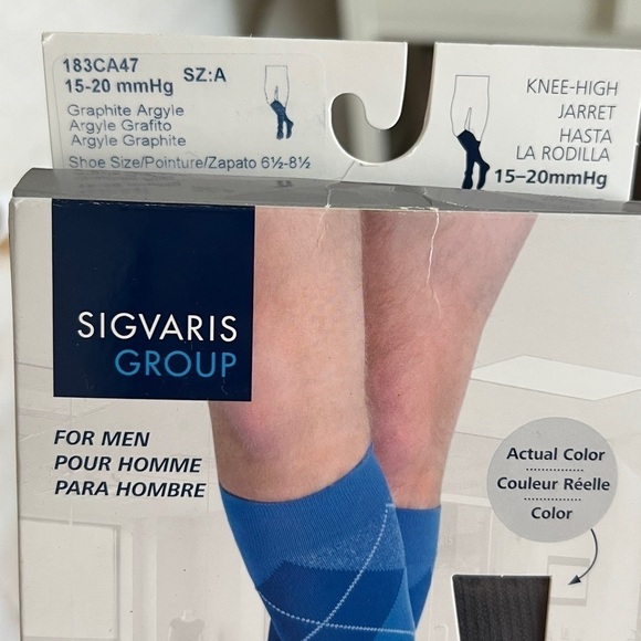SIGVARIS GROUP Men’s Blue Argyle Knee High Compression Socks Size A NEW - Picture 4 of 4